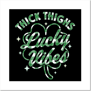 Thick Thighs Lucky Vibes Buffalo Plaid Saint Patrick's Day Posters and Art